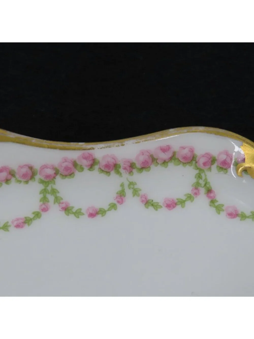 GOA Limoges Double Handle Plate 9.75in x 8.9in Pink Rose Floral Flower Swag Gold